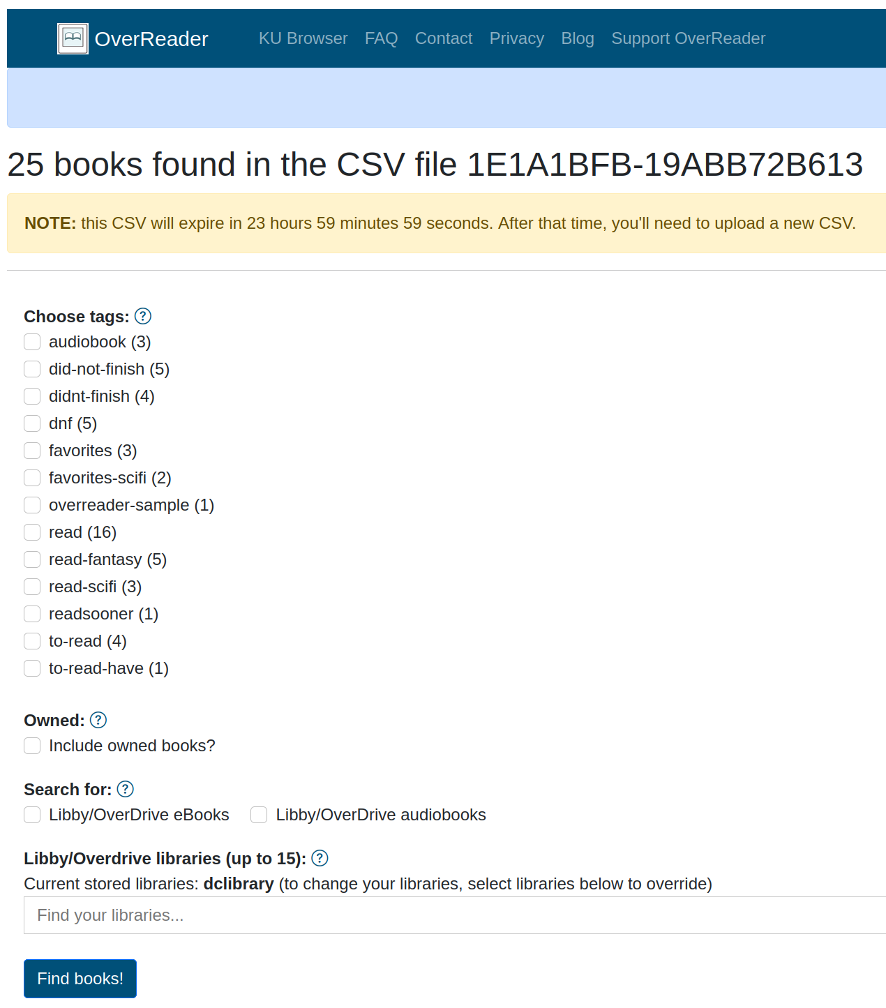 OverReader TSG CSV upload